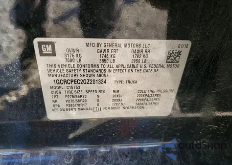 2016 Chevrolet Silverado C1500 Custom z USA, uszkodzony, nr VIN 1GCRCPEC2GZ201334